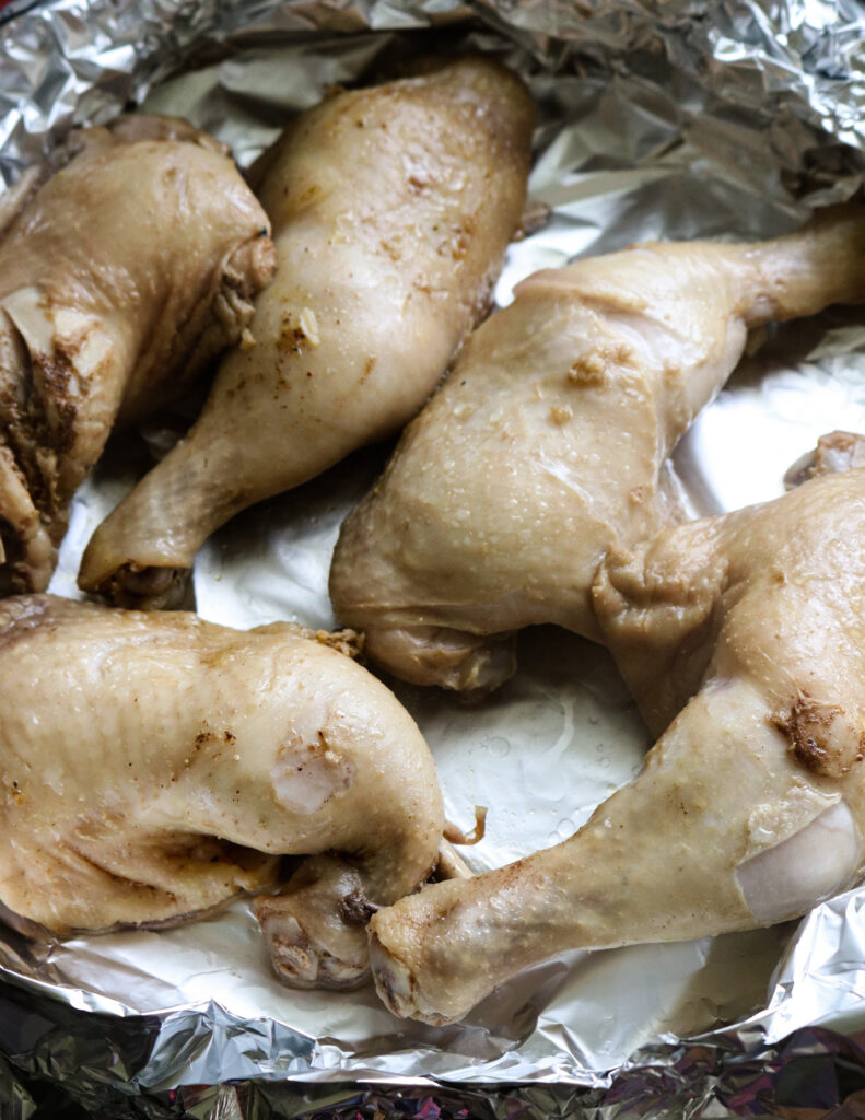 baking the chicken quarters with skin for mandi rice.