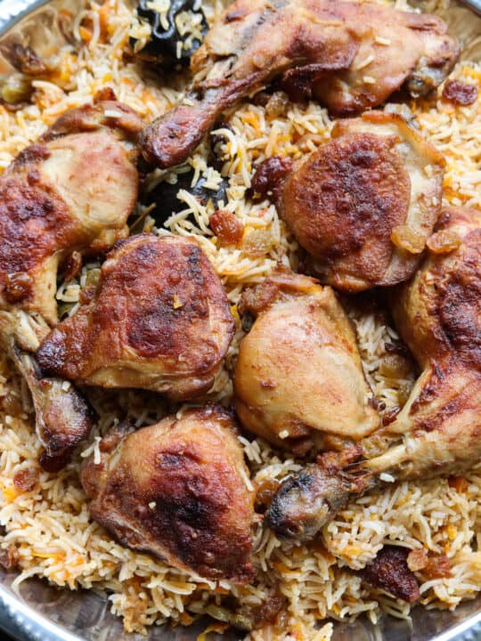 chicken kabsa made with layer of baked chicken