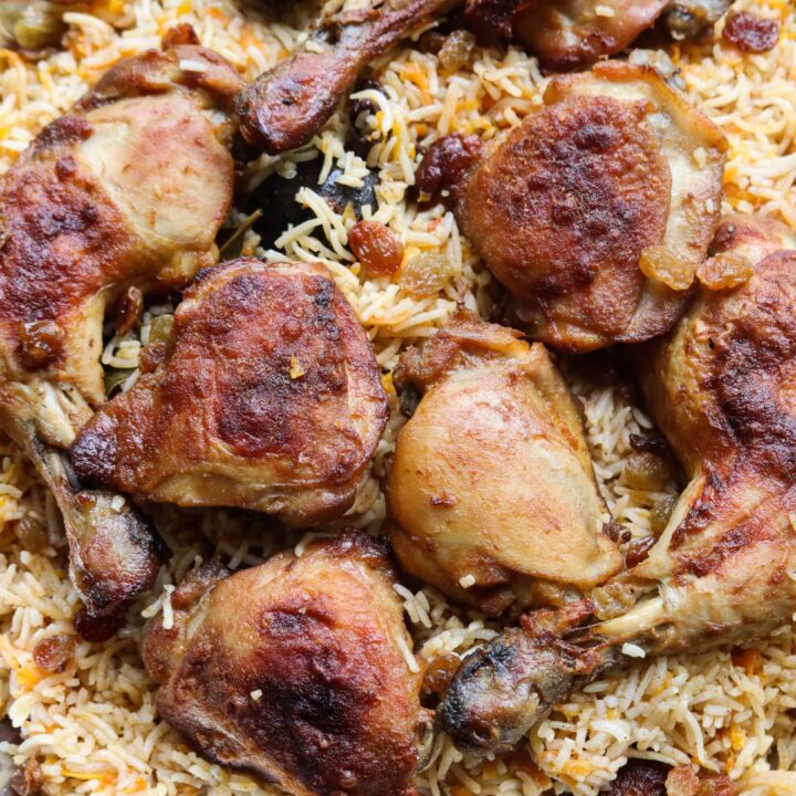 chicken kabsa made with layer of baked chicken