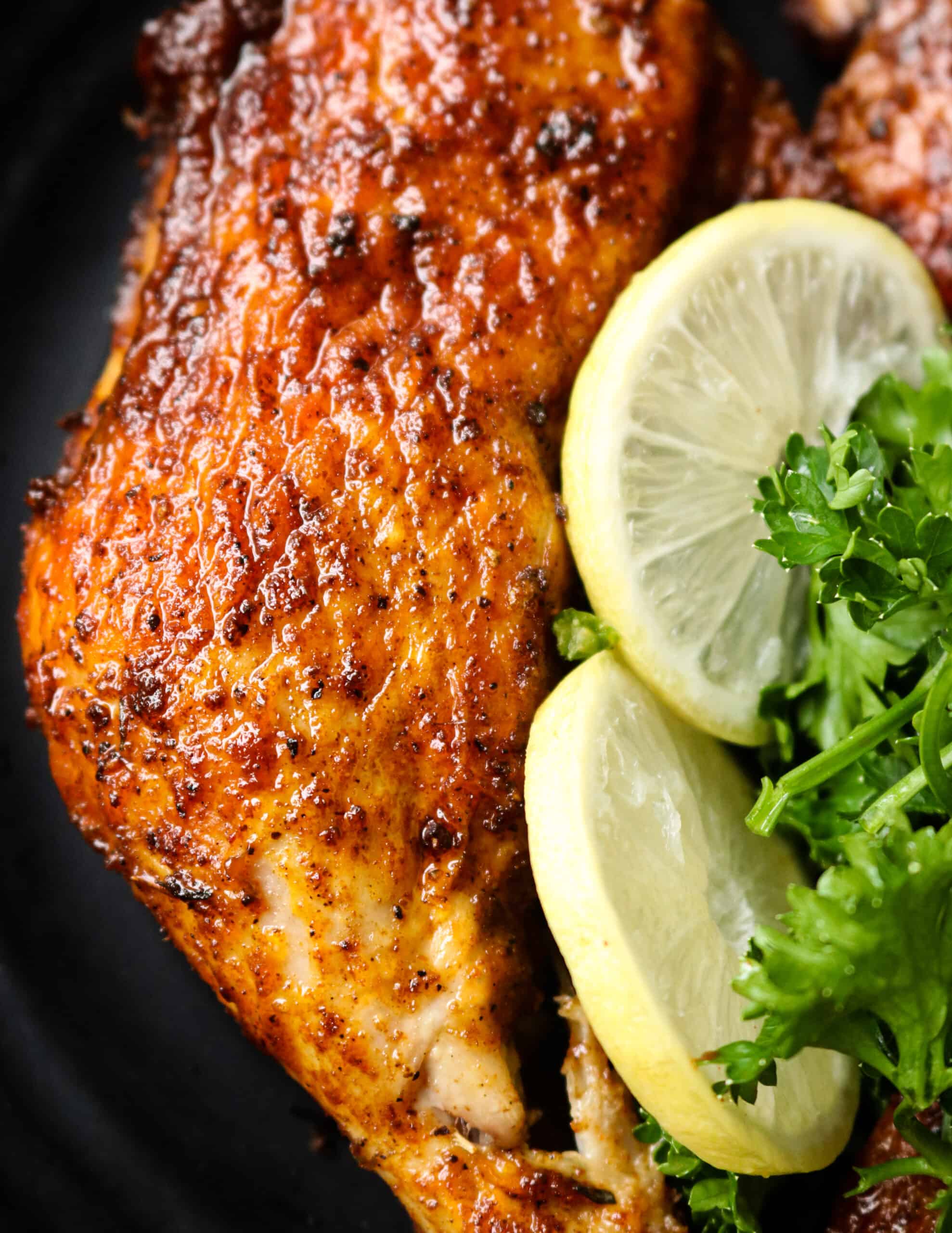 air fryer chicken leg quarters with lime wedges