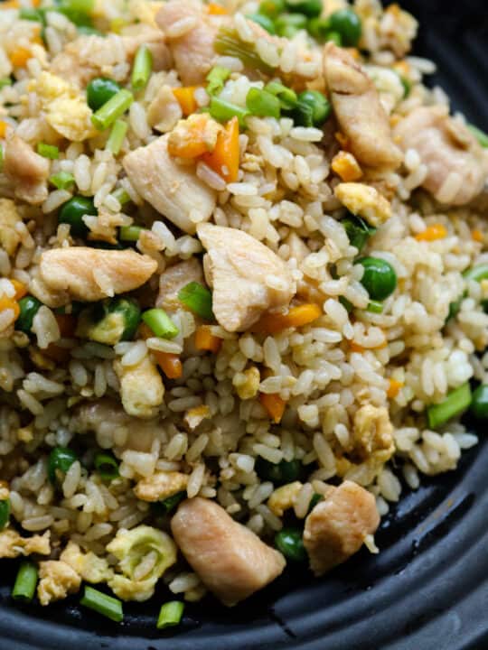 easy chicken fried rice on a plate