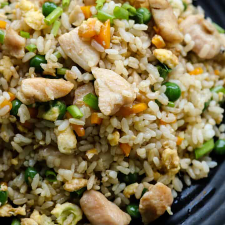 easy chicken fried rice on a plate