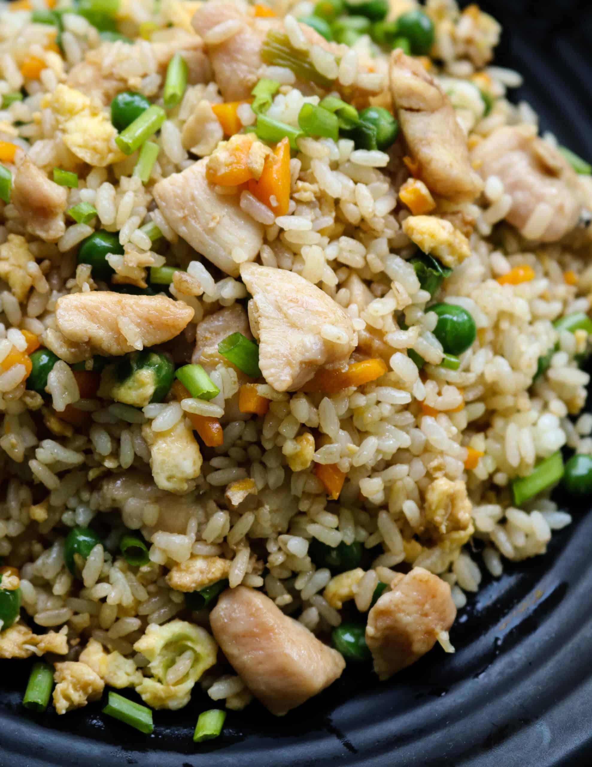 easy chicken fried rice on a plate