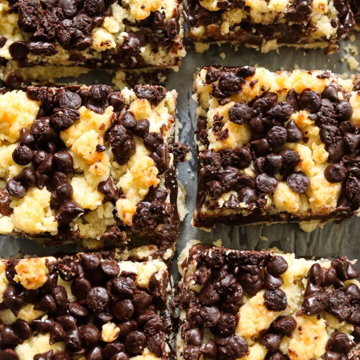 Condensed milk chocolate crumb bars.