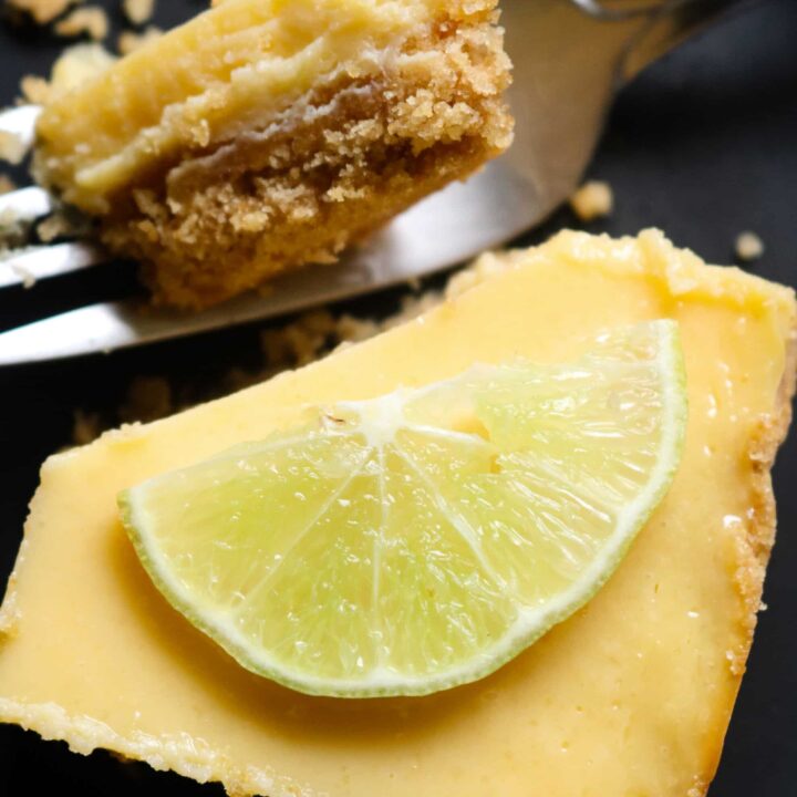 easy key lime bars served on a plate.