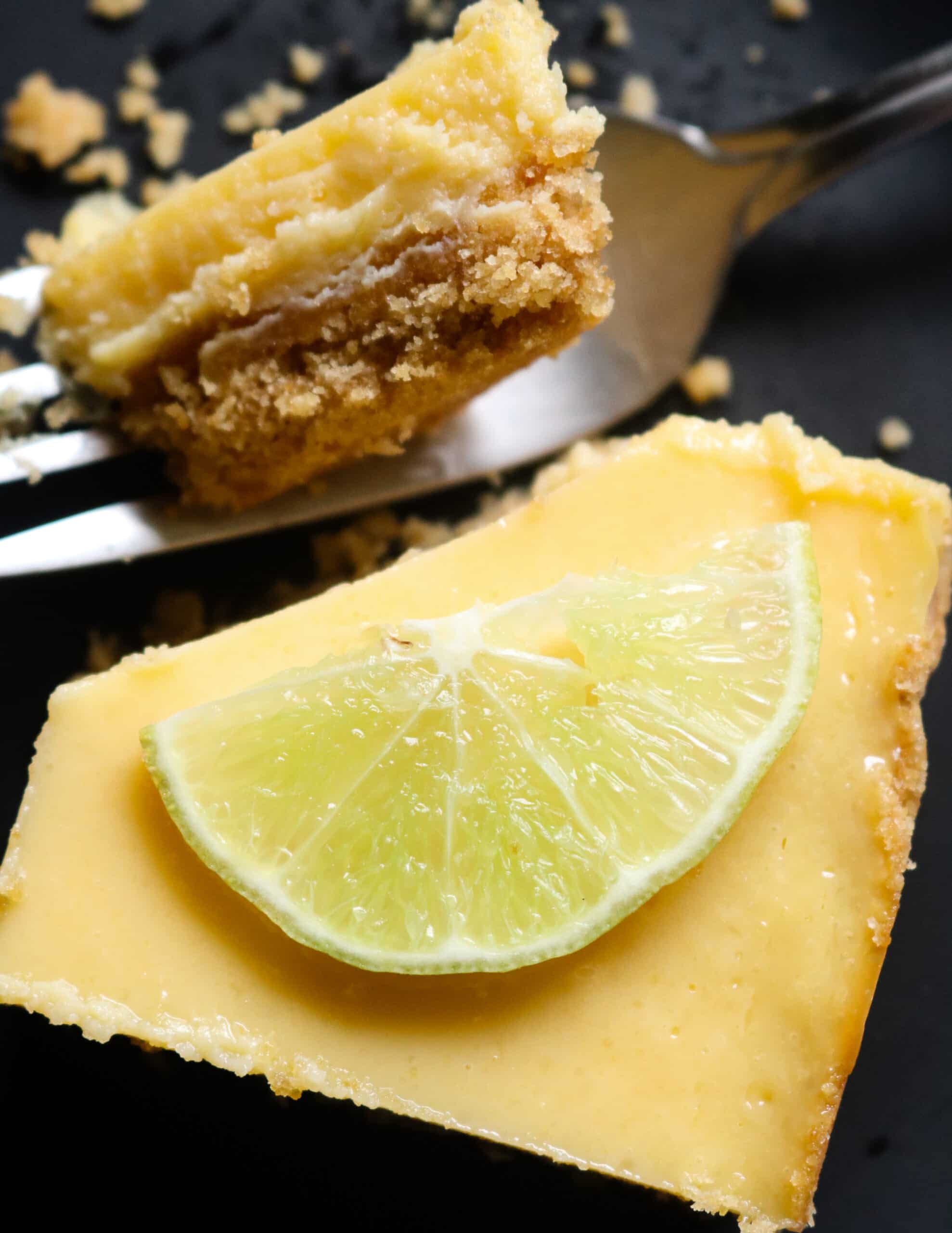 easy key lime bars served on a plate.
