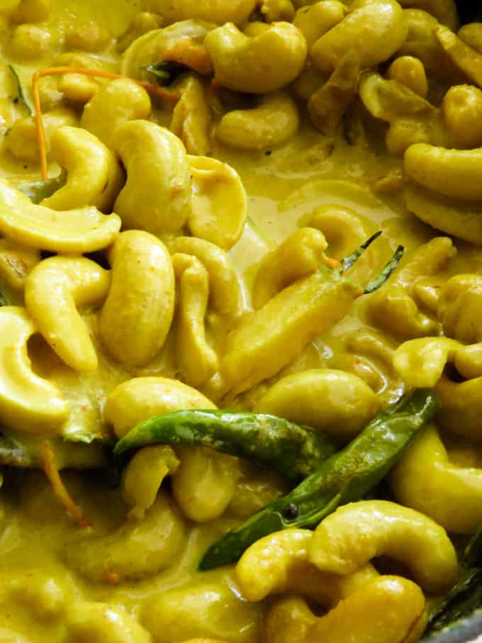 cashews and curry leaves cooked in coconut milk.