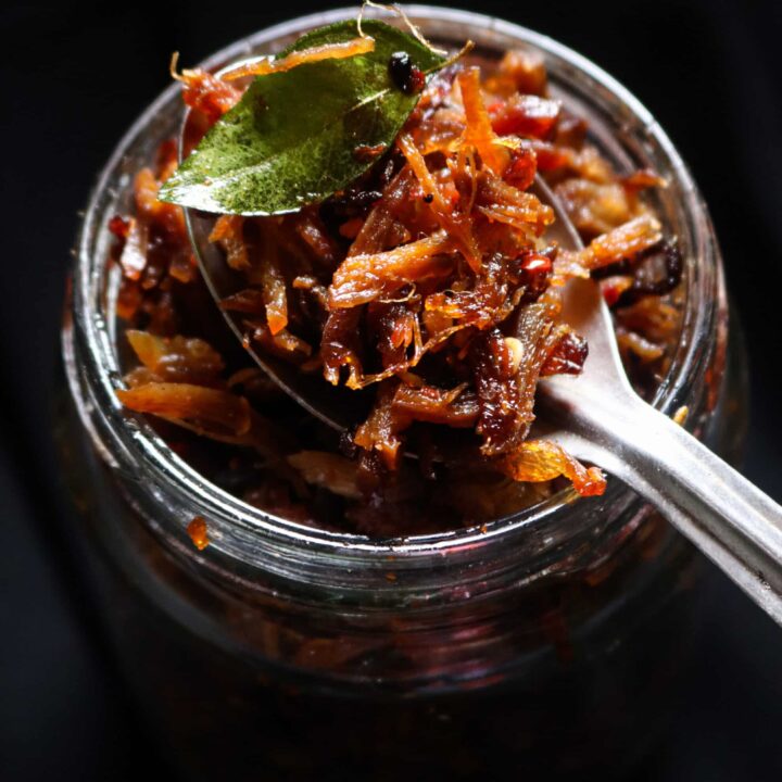 Sri lankan shredded beef fry sambol.