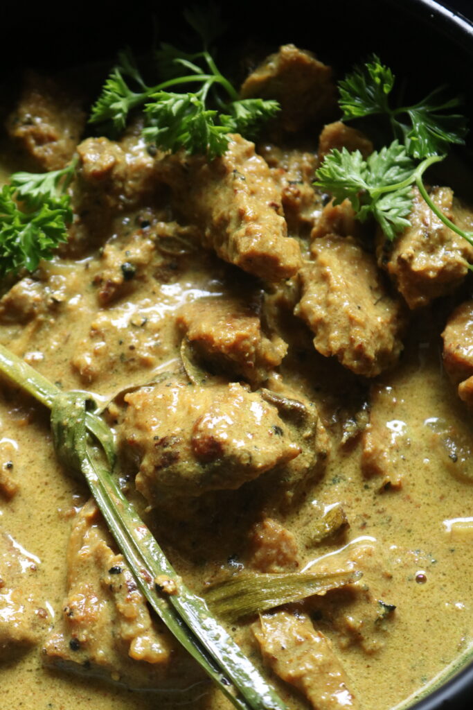 black pepper curry with pandan leaves and a coconut milk curry