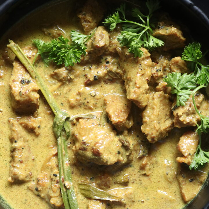 black pepper beef served in a bowl