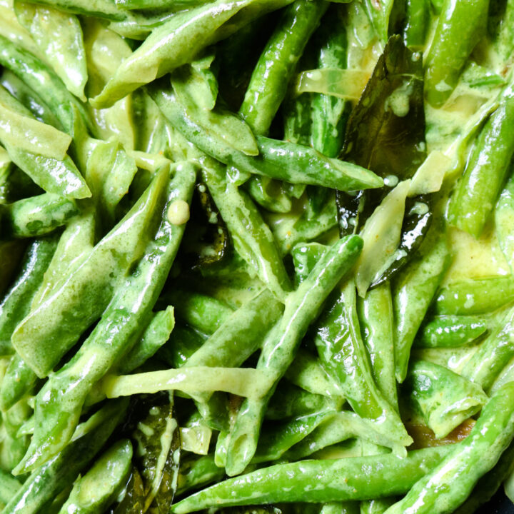 green bean curry cooked in coconut milk.