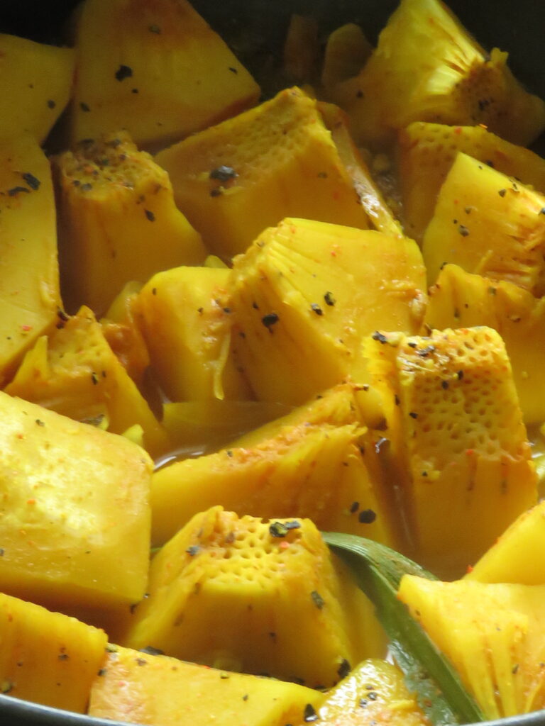 boiled bread fruit cubes ready to make bread fruit curry recipe